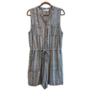 Kelly Renee Large Striped Drawstring Waist V Neck Romper Jumpsuit Black White‎